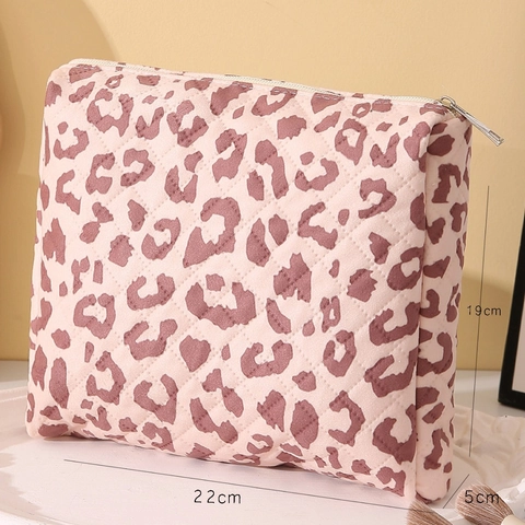 Borsa Per Trucco Trapuntata Con Stampa Leopardata Organizer Da Viaggio Portatile Di Grande Capacità Per Donna Trendy Cuore