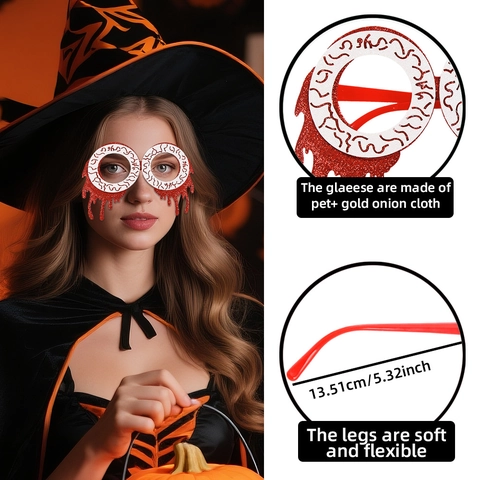 Halloween Decorative Glasses Glitter Plastic Bat Ghost Pumpkin Skull Festive Party Costume Props Accessories Novelty
