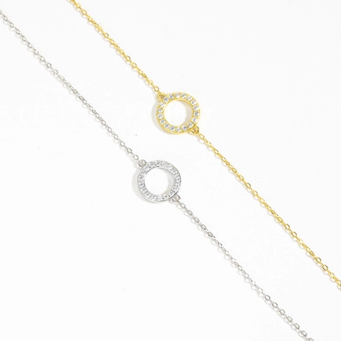 Minimalist 925 Sterling Silver Circle Pendant Adjustable Bracelet For Women Rhinestone Inlaid Geometric Fashion Jewelry Gift