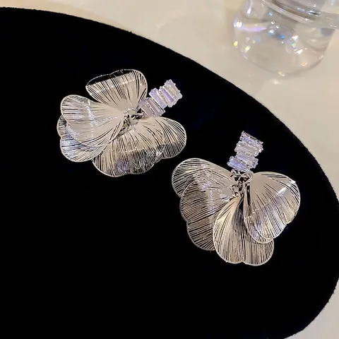 Orecchini Pendenti A Petalo Di Fiore Con Perno In Argento Sterling 925 Rame Zircone Gioielli Spazzolati Per Donna