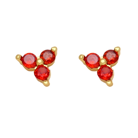 Mini Stud Earrings 18K Gold Plated Copper Cubic Zirconia Cluster Three Stone Design Simple Minimalist Jewelry For Women
