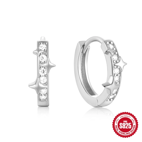 925 Sterling Silver Star Hoop Earrings Fashion Zirconia Minimalist Starry Geometric Ear Buckle For Women Daily Jewelry Gift
