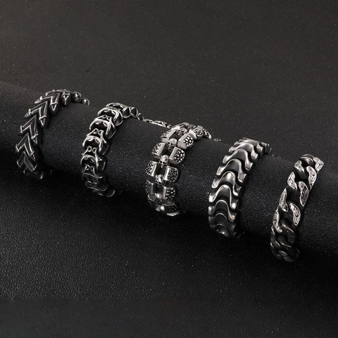 Men 316L Stainless Steel Bracelet Punk Gothic Skull Heavy Metal Rock Bangle Vintage Masculine Jewelry