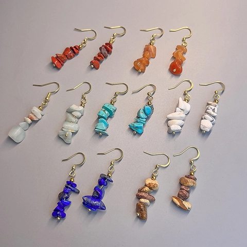 Natural Stone Chips Dangle Earrings Stainless Steel Hook Handmade Bohemian Vintage Ethnic Jewelry For Women Multi Color
