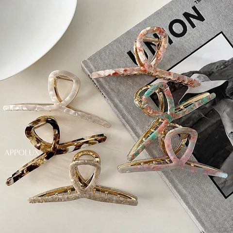 Large Elegant Marble Pattern Acetate Hair Claw Clip French Style Tortoise Shell Shark Clip Hair Accessory For Women