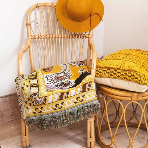 Bohemian Geometric Tassel Throw Blanket Polyester Cotton Jacquard Woven Multi-use For Sofa Camping Picnic Beach Travel Home