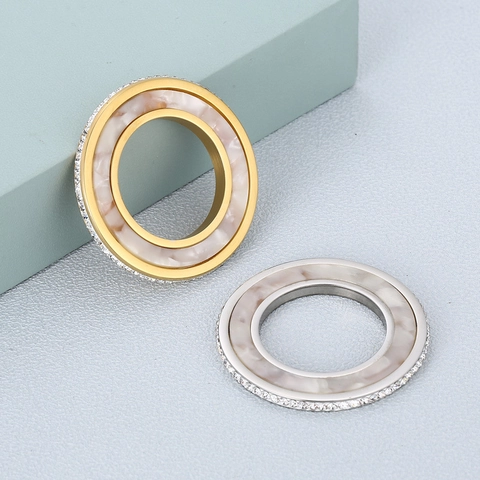 Colgante Redondo De Acero Inoxidable Con Nácar Y Diamantes De Imitación Para Accesorios De Joyería DIY