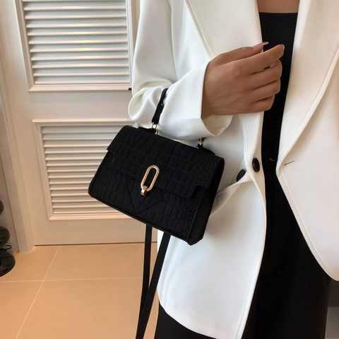 Women Handbag Crocodile Pattern PU Leather Flap Crossbody Bag With Top Handle And Detachable Shoulder Strap Fashion