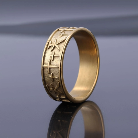 Anello In Acciaio Inossidabile Croce Rilievo Carattere Cinese Tian Retro Punk Gioielli Per Uomini E Donne