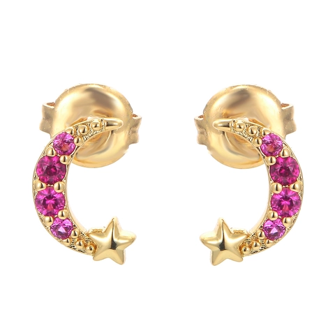 Fashion Korean Copper Star Moon Stud Earrings Micro Inlaid Colorful Zirconia Gold Plated Simple Sweet Women Jewelry Accessories