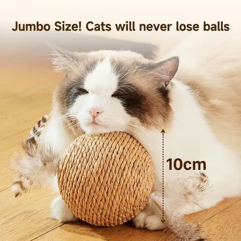 Pelota De Juguete De Sisal Para Gato Con Pluma Sonajero Interactivo Bola De Rascar Resistente Para Gatitos Juego Interior