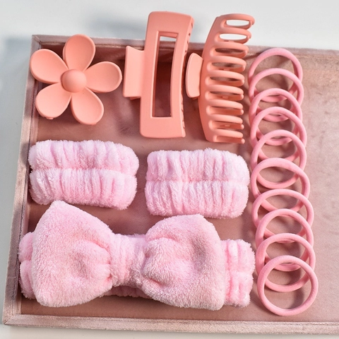 Ensemble d'Accessoires de Cheveux pour Femmes Bandeau Doux Nœud Bande de Cheveux Lavage Visage Pinces à Griffes Scrunchies Outils