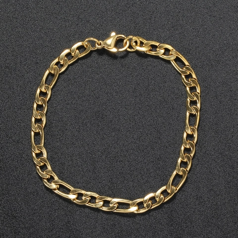 Pulsera De Cadena Figaro De Acero Inoxidable Chapado Estilo Hip Hop Punk Joyería De Moda Para Hombres Mujeres