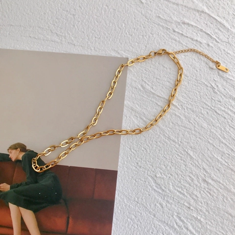 Collana Minimalista A Graffetta Placcata Oro 18K Acciaio Inossidabile Chic Regolabile Chiusura Moschettone Gioielli Donna