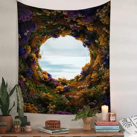 Tapiz De Pared Paisaje De Túnel Floral Tela Colgante Artística Poliéστεr Decoración De Fondo Para Sala De Estar Dormitorio