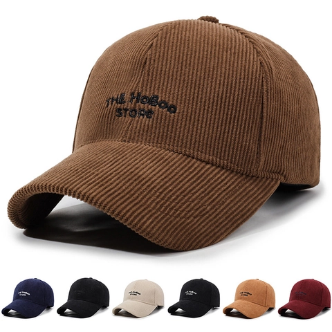 Vintage Corduroy Baseball Cap Adjustable Warm Winter Outdoor Casual Sunshade Letter Embroidery Unisex Hat