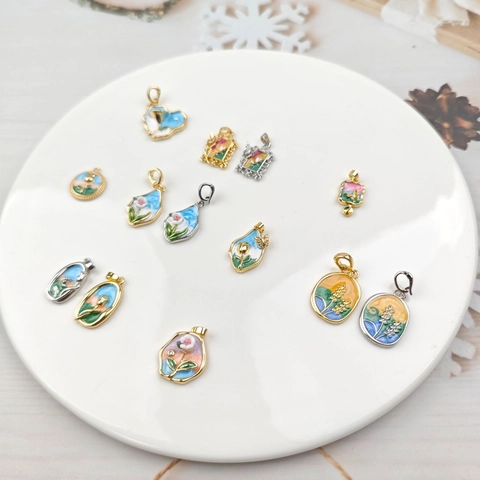 Breloques Fleurs En Émail Cuivre Style Peinture À L'Huile Rose Tulipe DIY Fabrication De Bijoux Pendentifs Pour Collier Bracelet