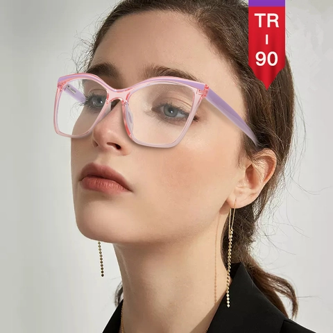 Mode Vierkante Kattenoog Brilmonturen Dames TR90 PC Anti Blauw Licht Lichtgewicht Transparant