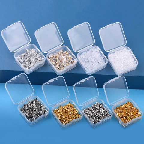 Earring Backs Nuts Stoppers Silicone Metal Plastic DIY Jewelry Making Findings With Storage Box Butterfly Bullet Shape