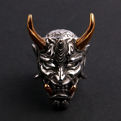 Anillo Máscara Hannya Diablo Demonio Vintage Acero Inoxidable Gótico Punk Hip Hop Joyería Hombre