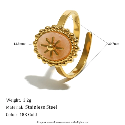 Anillo De Acero Inoxidable Chapado En Oro 18K Estrella De Ocho Puntas Piedra Natural Oval Perla Artificial De Concha Joyería