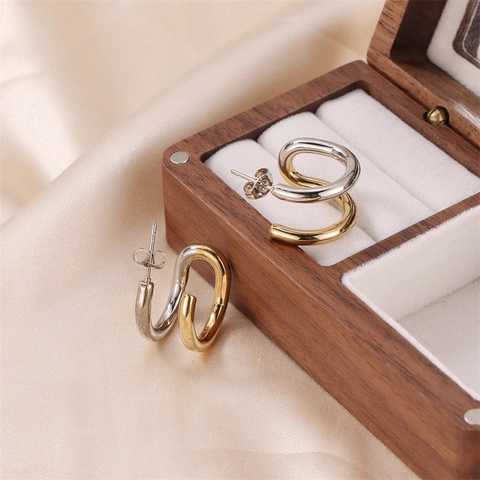 Orecchini A Cerchio A U Acciaio Inossidabile Oro E Argento Bicolore Metallo Misto Lucidato Gioielli Minimalisti Da Donna