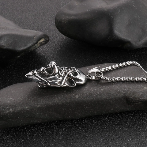 Collier Pendentif Tête De Lion Crâne Gothique Acier Inoxydable Bijoux Punk Rock Vintage Pour Hommes Style Halloween
