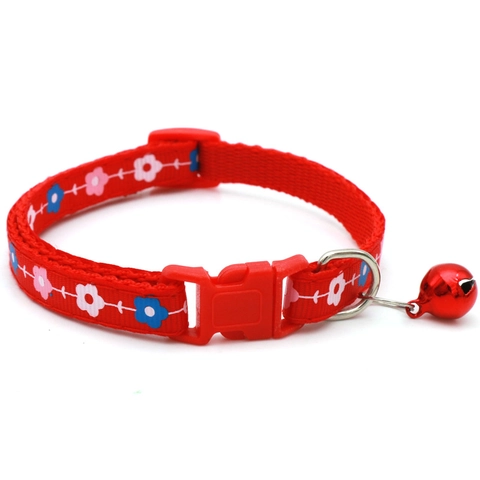Adjustable Pet Collar Floral Print Polypropylene Webbing With Bell For Cats And Small Dogs