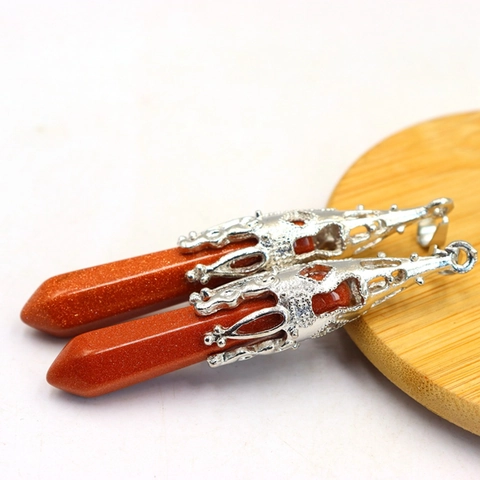 Hexagonal Crystal Point Pendant Natural Stone Alloy Ornate Hollow Cap Vintage Jewelry Making Accessories For Women Men