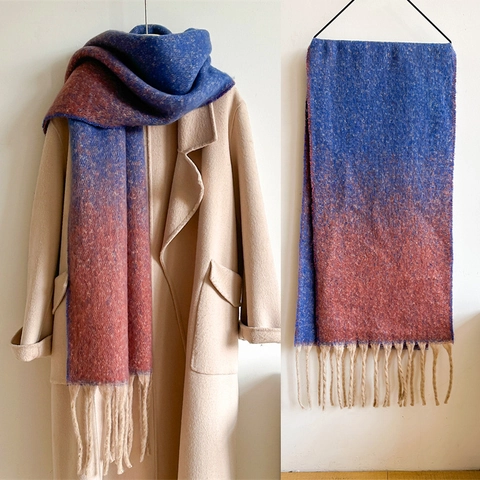 Winterschal Für Damen Und Herren Farbverlauf Lang Dick Warm Schal Mit Quasten Polyester Kaschmir-Imitat