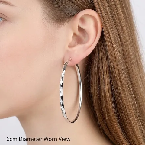 Moda Orecchini a Cerchio in Rame Con Perno in Argento Sterling 925 per Donna Orecchini a Cerchio Grande Sfaccettati con Taglio Diamante Gioielli