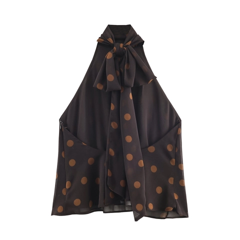 Polka Dot Haltertop Dames Georgette Elegant Strik Mouwloze Blouse Beroemdheid Stijl Ins Hot Chic Zomer Tank