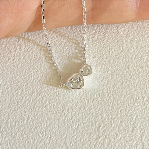 Collana Con Ciondolo A Doppio Cuore Argento Sterling 925 Zircone Gioielli Eleganti Semplici Per Donna Stile Coreano