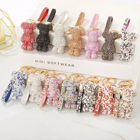 Sparkling Full Rhinestone Bear Keychain Cute Cartoon Alloy Crystal Pendant For Bag Decoration Luxury Charm Gift For Women
