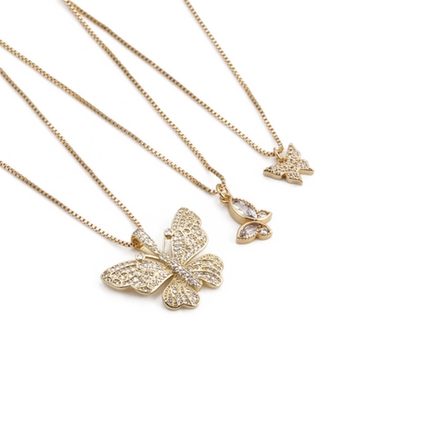 Butterfly Pendant Necklace Copper Gold Plated Micro Pave Zircon Elegant Jewelry Fashion Box Chain Accessory For Women