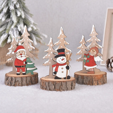 Décorations De Table De Noël En Bois Peint Père Noël Bonhomme De Neige Renne Ange Panneaux De Table Base En Bois Naturel