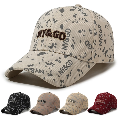 Gorra de Béisbol Unisex con Bordado de Letras e Impresión Total de Poliéster Patrón de Manchas de Tinta Ala Curva Gorro de Sol Ajustable Deportes al Aire Libre