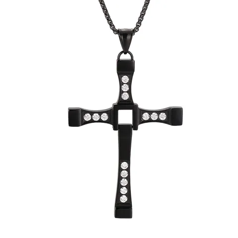 Edelstahl Kreuzanhänger Halskette Umgedreht Strass Rosenkranz Gothic Punk Hip Hop Street Style Schmuck Für Männer