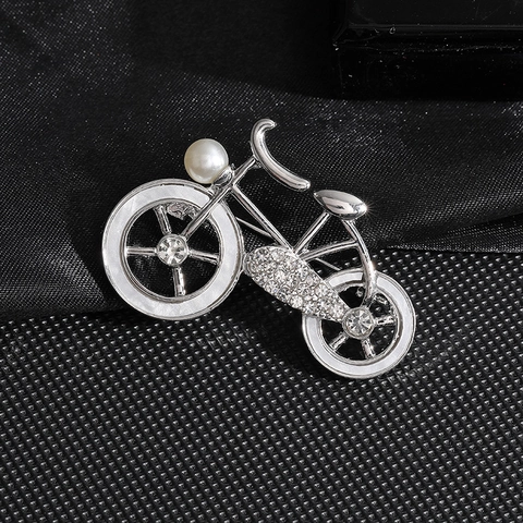 Broche de Bicicleta Creativo de Moda de Aleación de Zinc con Diamantes de Imitación y Perla de Imitación Joyería para Traje Abrigo Vestido