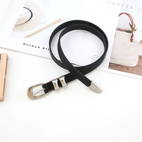 Ceinture Fine Pour Femmes Cuir PU Alliage Boucle À Ardillon Rétro Pointe En Métal Argenté Style Coréen Minimaliste Décontracté
