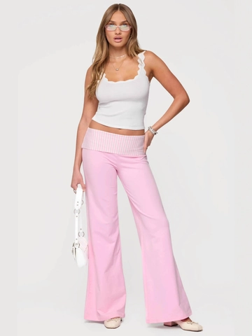Women Fold Over Waist Wide Leg Flare Casual Pants Polyester Spandex Streetwear Y2K Long Trousers