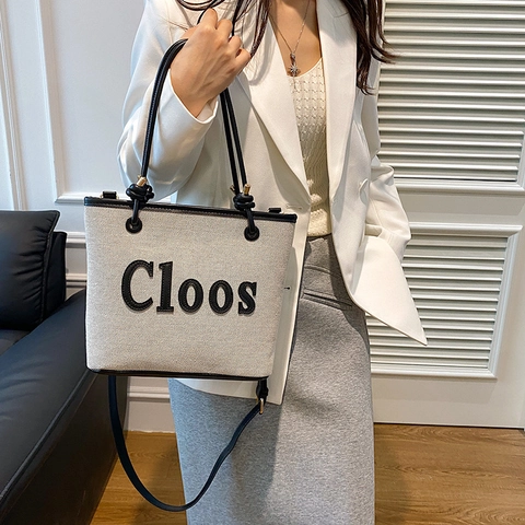 Modische Große Canvas PU Leder Tragetasche Mit Buchstabenmuster Lässige Schultertasche Und Umhängetasche Für Damen