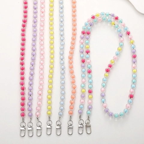 Handmade Beaded Phone Lanyard Crossbody Chain For Women Acrylic Pumpkin Beads Anti-Drop Phone Strap With Metal Clasp