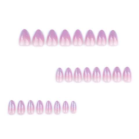 Faux Ongles Press On Amande Courts Dégradé Rose Violet Paillettes Argentées Style Français Pour Femmes