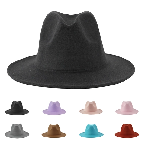 Vintage Fedora Hat Polyester Wool Felt Wide Brim Jazz Cap Classic Western Cowboy Style Unisex Solid Color Photo Props