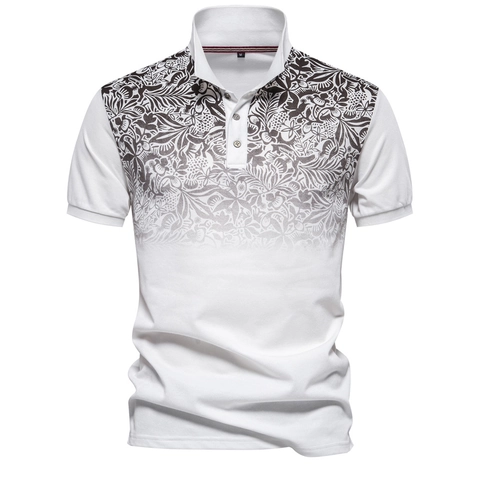 Herren Polo Shirt Baumwolle Polyester Pique Kurzarm Farbverlauf Blumendruck Lässig Trendy Revers Top