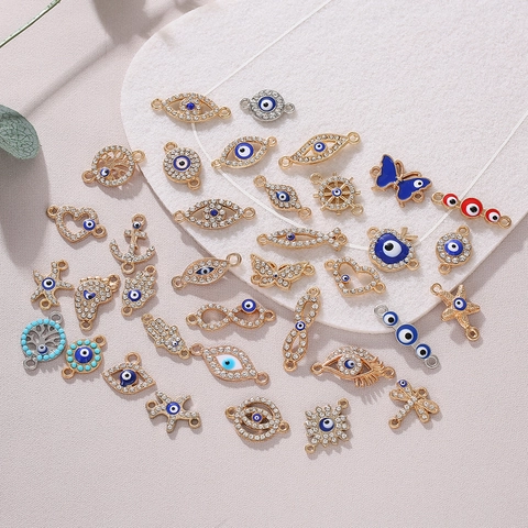 Evil Eye Charms Conectores Cobre Zircón DIY Pulsera Collar Fabricación De Joyas Hamsa Corazón Mariposa