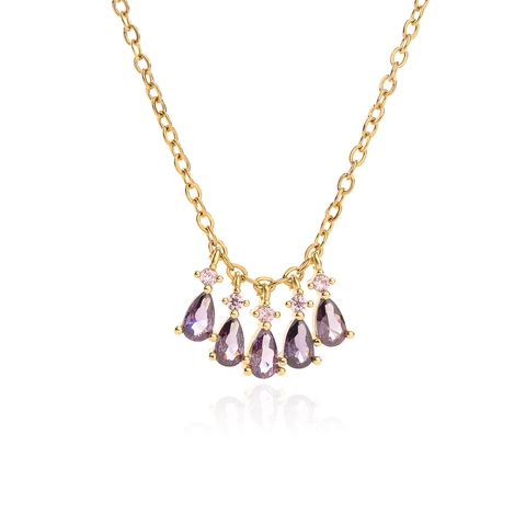 Copper Zircon Necklace Gold Plated Pear Cut Teardrop Stones Fan Shaped Pendant Clavicle Chain Jewelry For Women