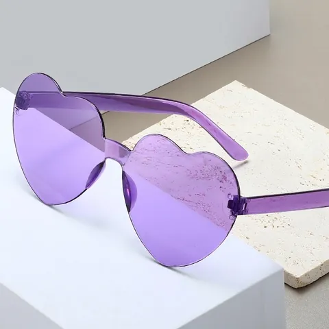 Heart Shaped Rimless Sunglasses Retro Integrated Jelly Gradient Color Eyewear Festival Party Rave Candy Color Novelty