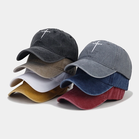 Vintage Gewaschene Baumwolle Baseballkappe Distressed Kreuz Nagel Stickerei Verstellbarer Sonnenhut Casual Sport Herren Damen